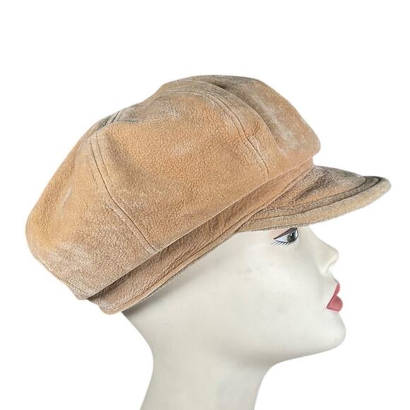Villager Tan Faux Shearling Newsboy Cap Women’s One Size Vintage Y2K Style - Picture 3 of 11